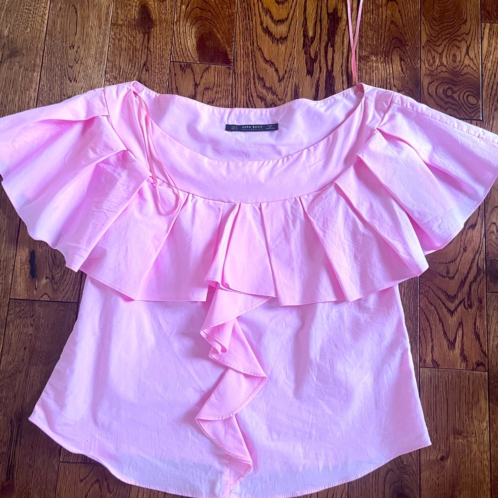 Zara semi off shoulder pink top